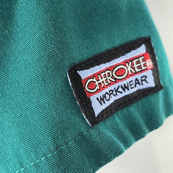 Cherokee Green Sparrow Smocked Shoulders Short Sleeve Scrub Top Size Small - Picture 5 of 8